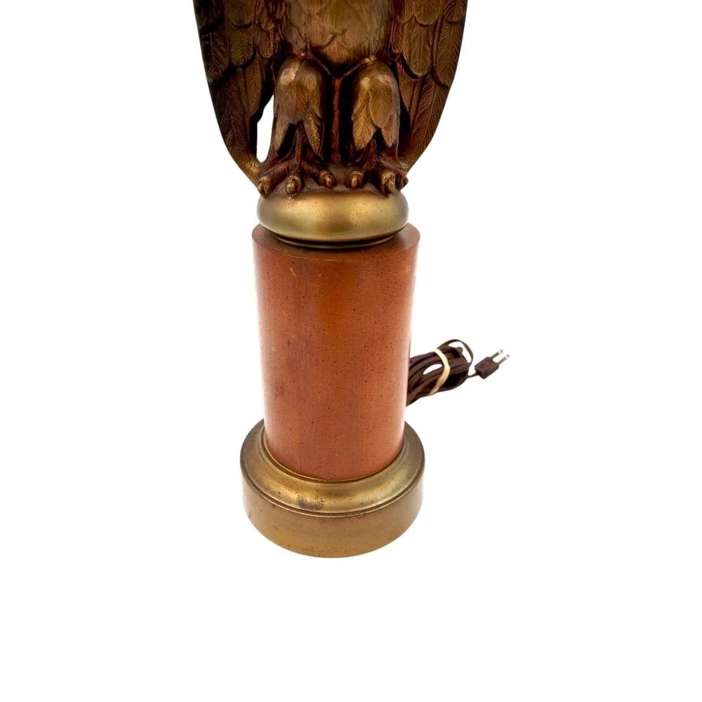 Vintage Brass Eagle Table Lamp Lighting Luxury Light MCM Mid Century Modern Wood